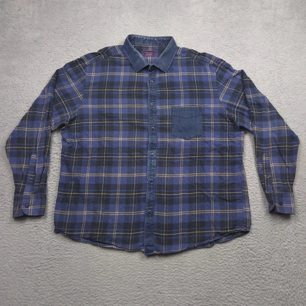 UNTUCKit Men 3XL Blue Plaid Cotton Button Up Shirt Long Sleeve Chest Pocket